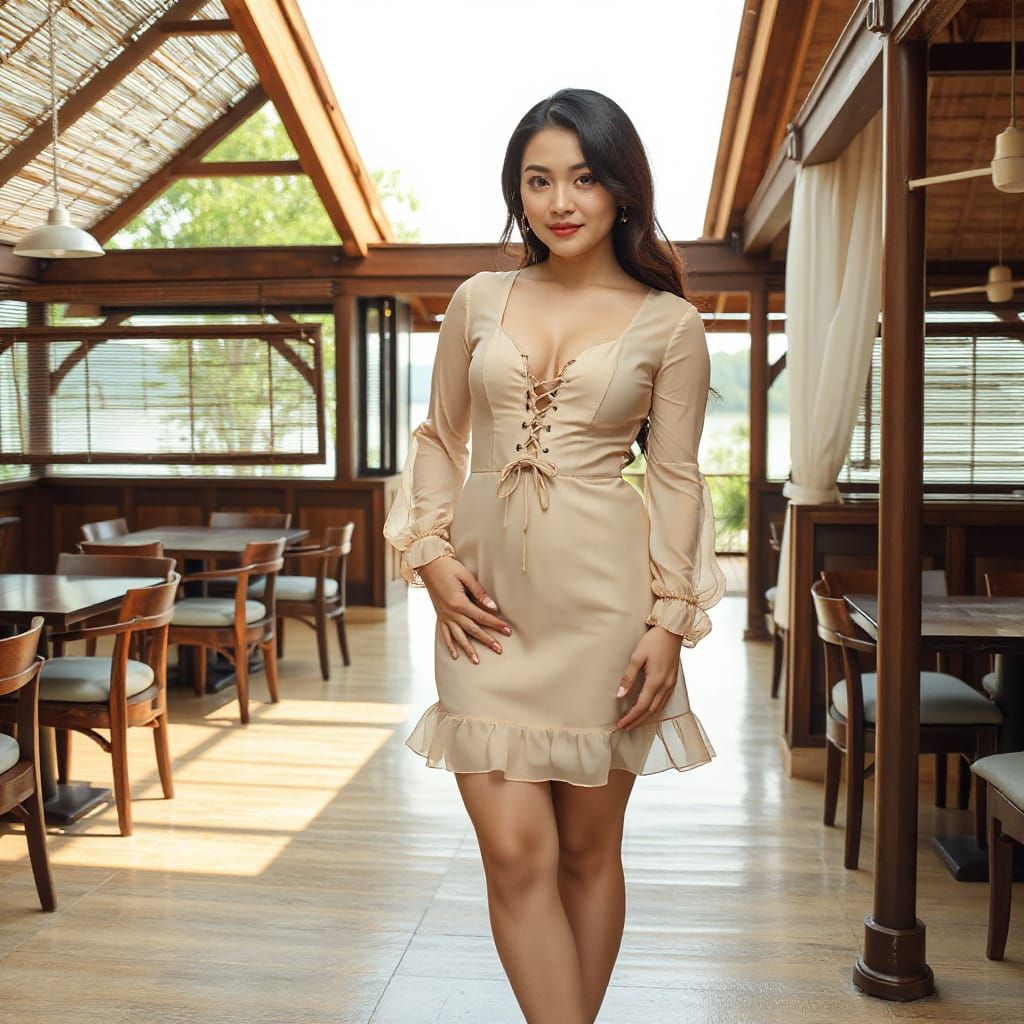 Vietnamese Woman Poses in Bamboo Restaurant