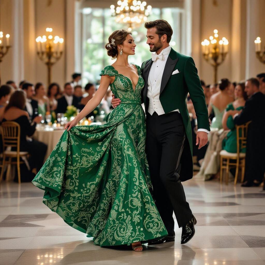 Elegant Couple Dancing in Candlelit Ballroom Oil Painting