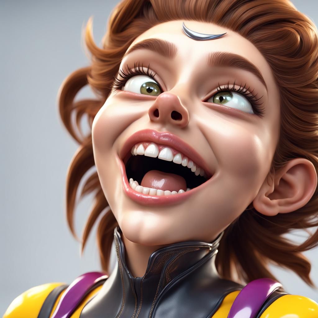 Funny Shiny Girl with Wide Eyes in 3D