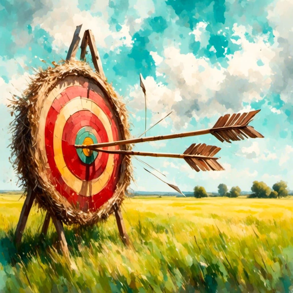 Arrow Splits Arrow in Bullseye as Impasto Painting