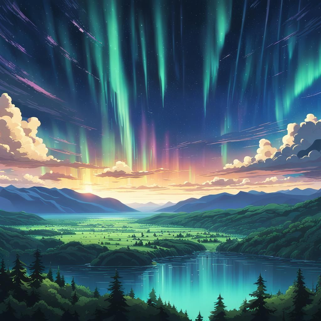 Aurora Borealis: Anime Key Visual, Studio Ghibli Style