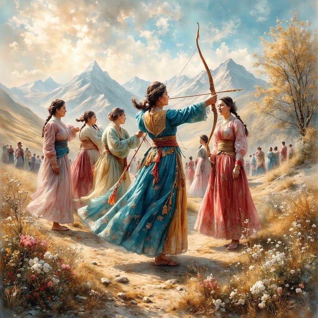 Women's archery contest at the summer camp of the Tsaatan, M...