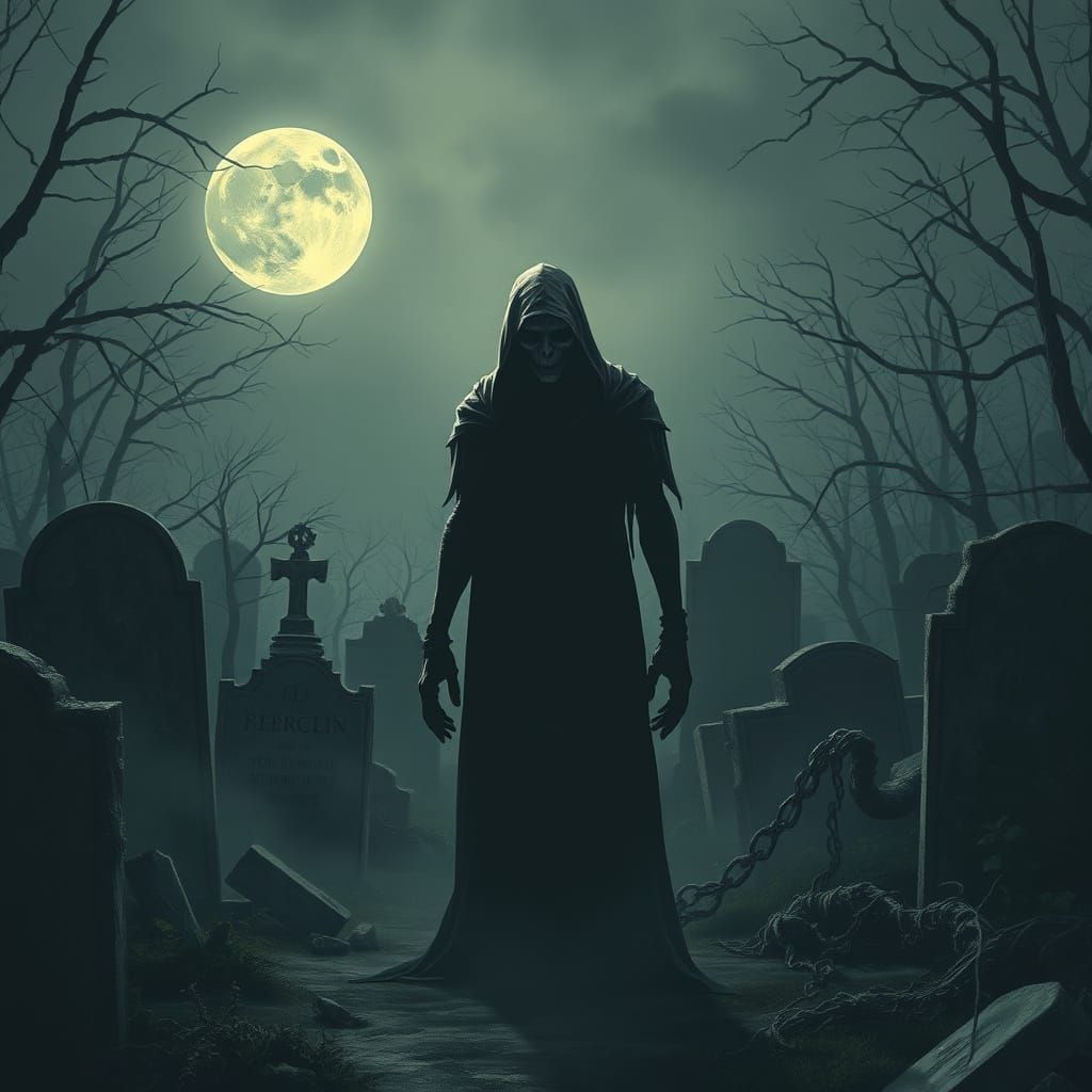 Ethereal Figure Shrouded in Darkness, Graveyard Shadows