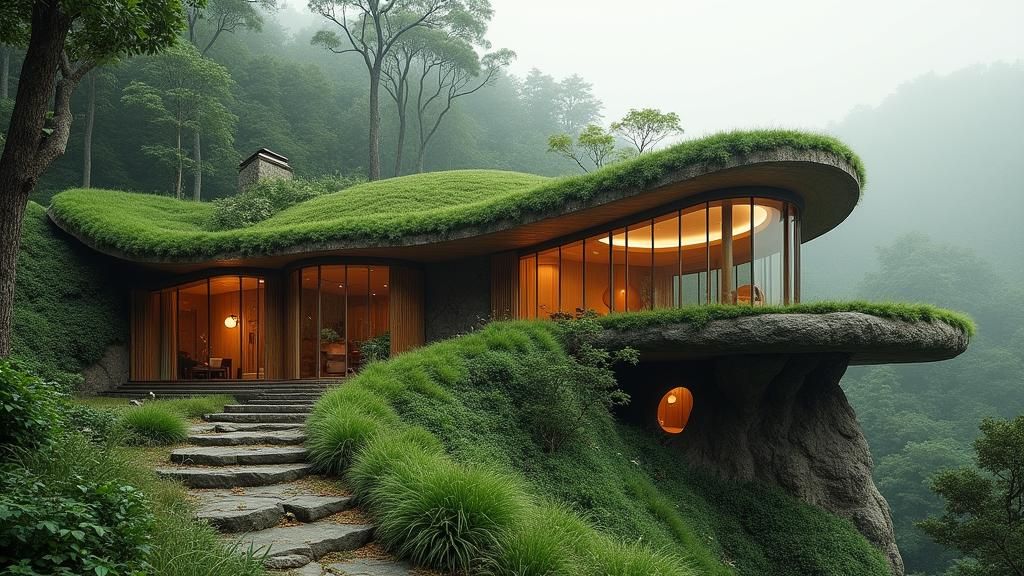 Eco-Friendly House Blends with Lush Landscape