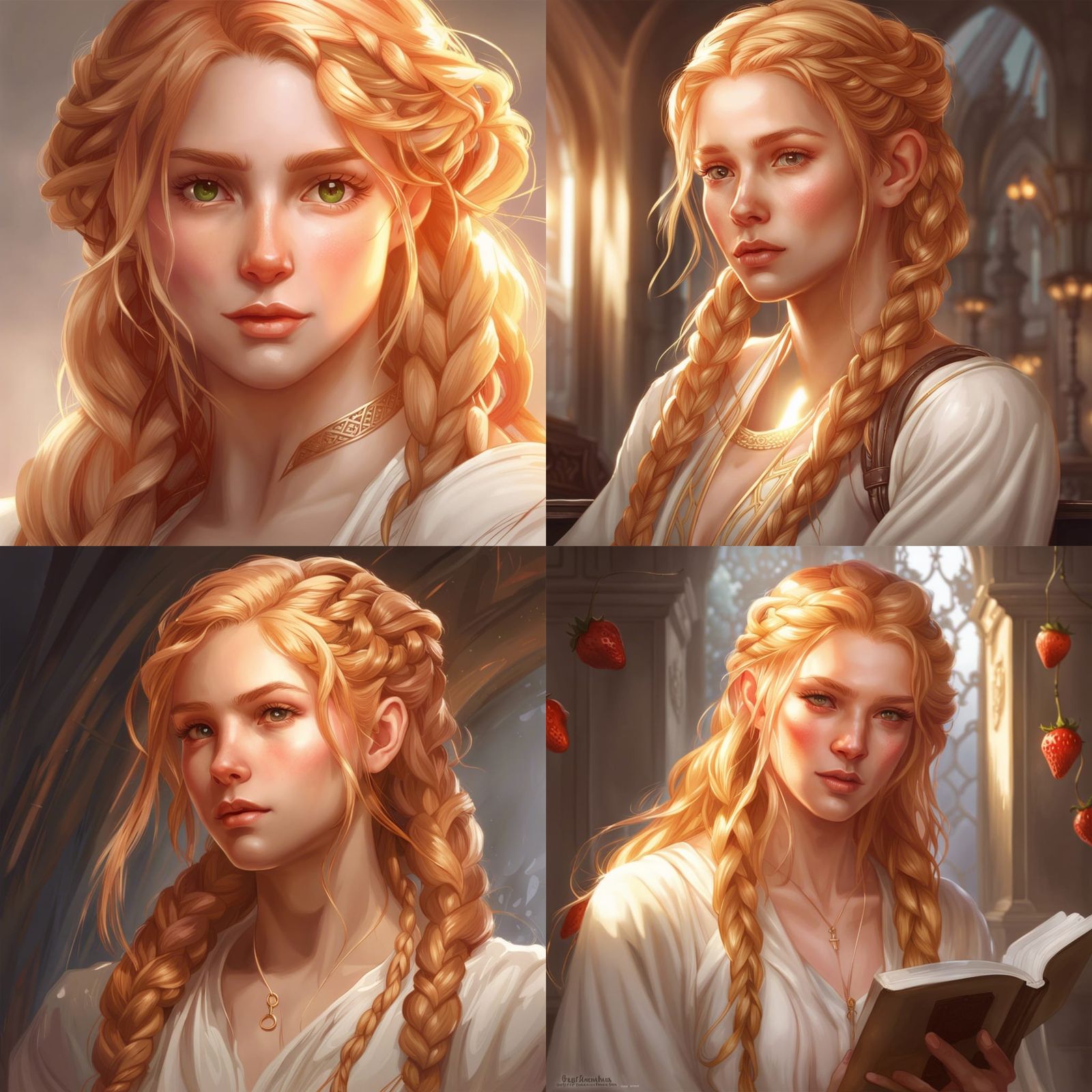 Strawberry Blonde Elf Reading, Digital Art Portrait