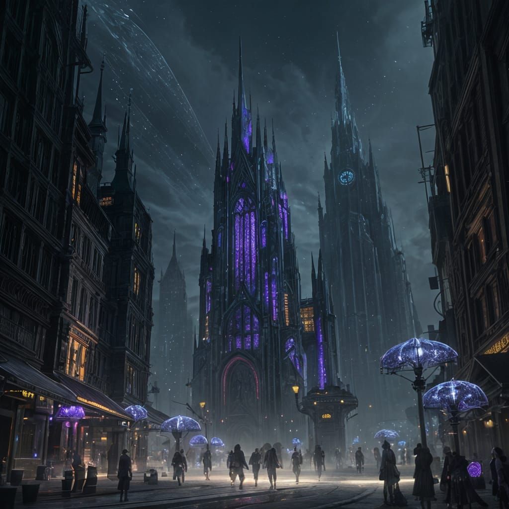 Sci-Fi Fantasy City Marketplace at Night