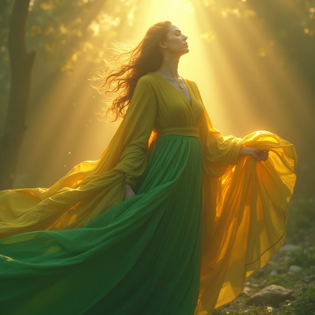 Ethereal Woman Ascending in Dreamy Light