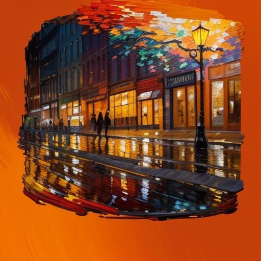 Impressionist Oil Painting of a Dusk Cityscape