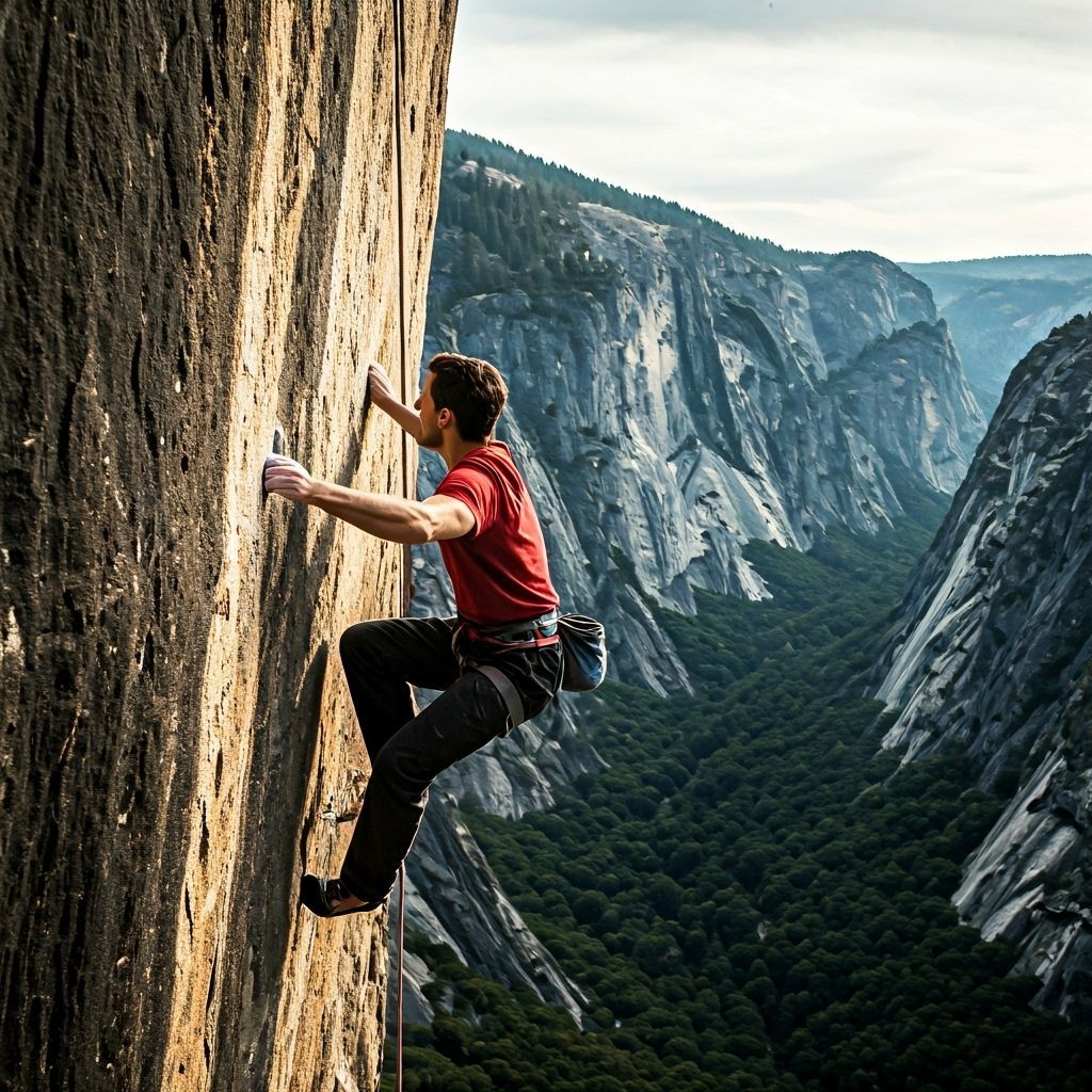 Rock Climber in Dramatic Yosemite Landscape