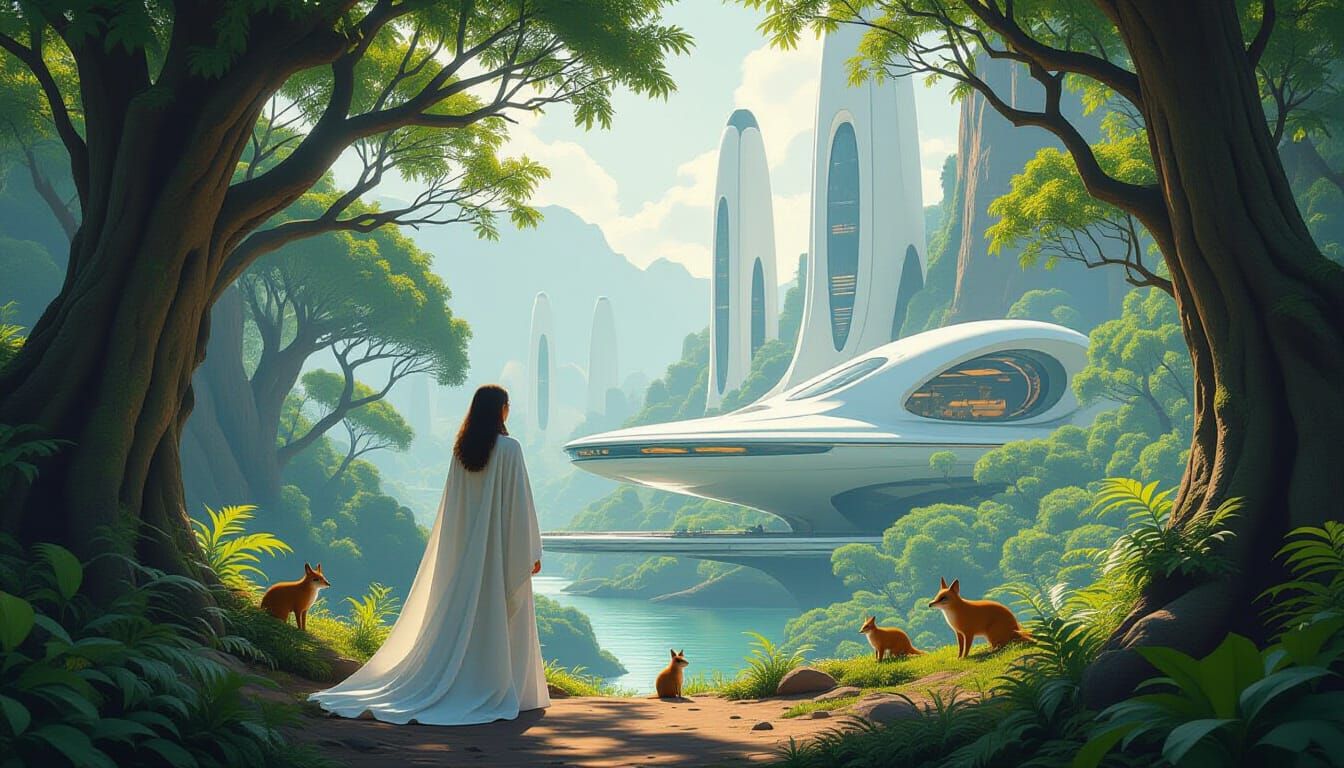 Utopic Future: Woman in Frutiger Aero Forest