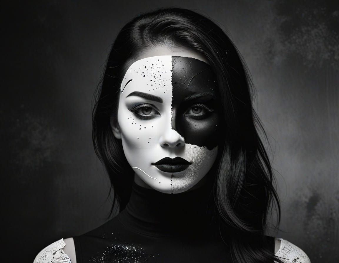 Surrealist Portrait in Dark, Moody Grays