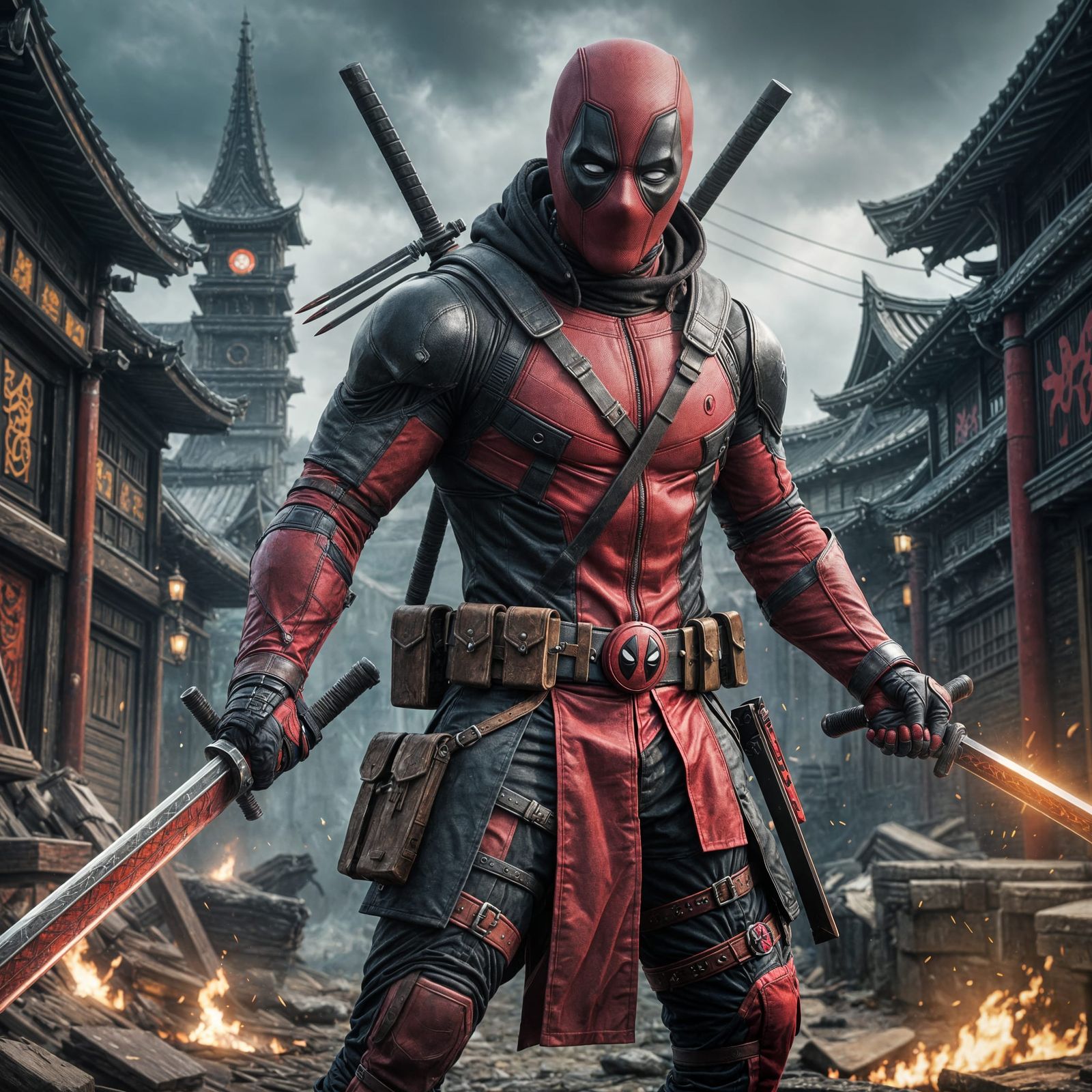 Deadpool as Ninja in Detailed Matte Painting
