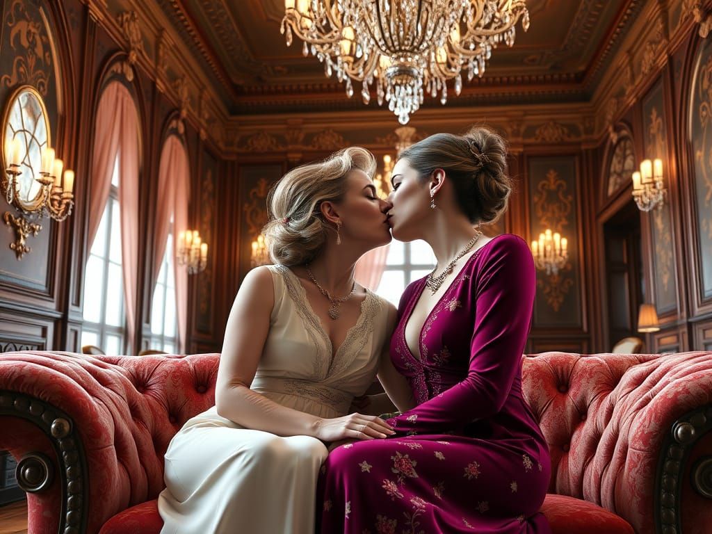 Elegant Women Share Intimate Moment in Luxurious Setting
