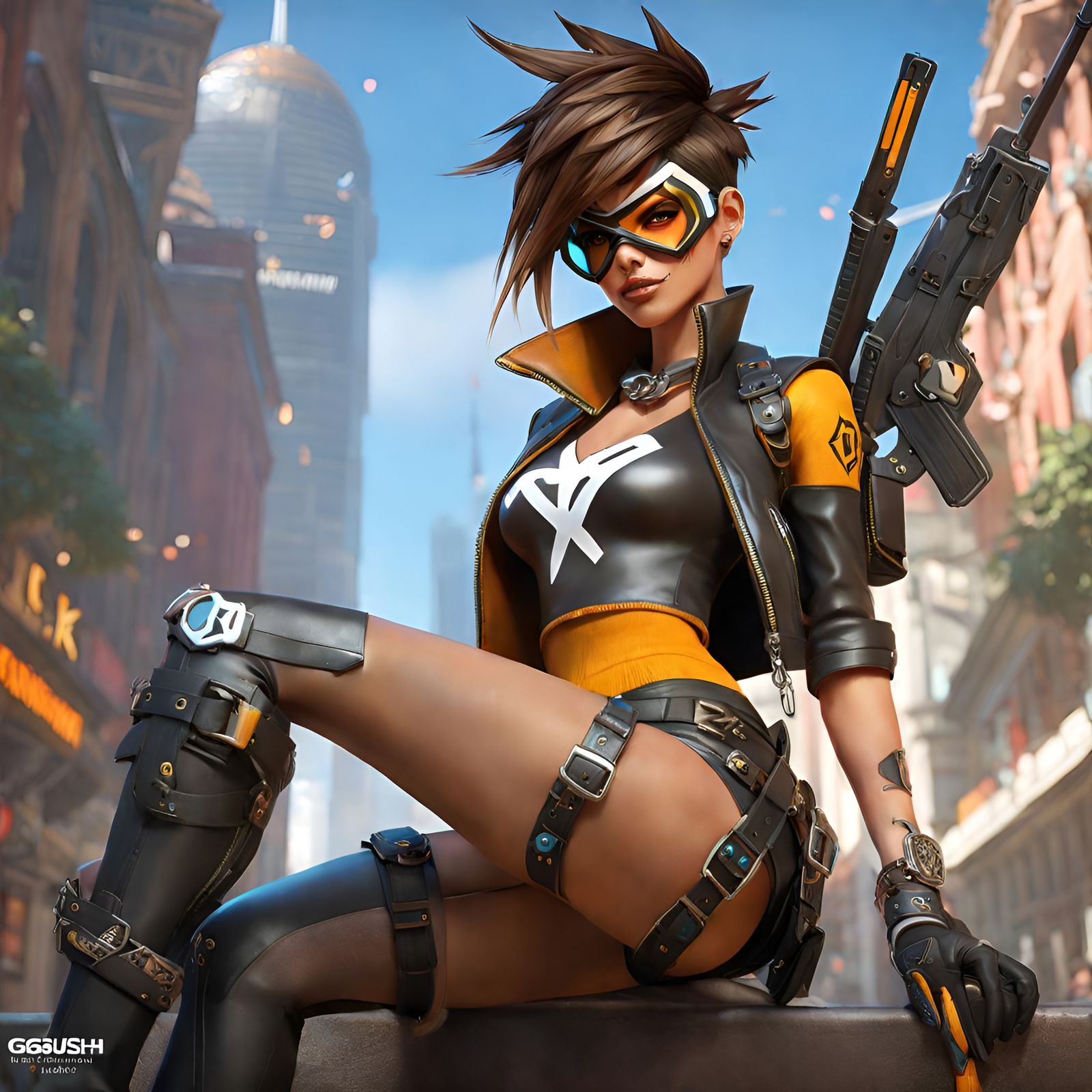 Tracer from Overwatch as Punk Delinquent
