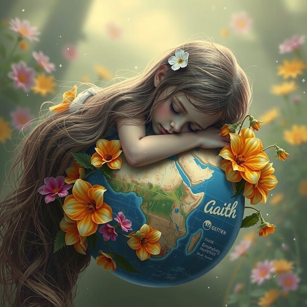 Girl Sleeping on Blooming Earth: Digital Environmental Art