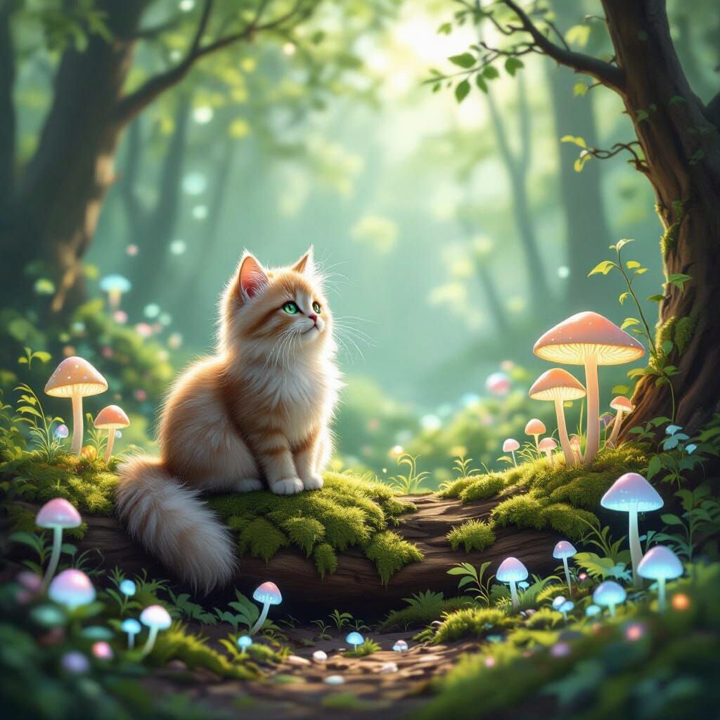 Enchanted Forest Cat in Dappled Sunlight