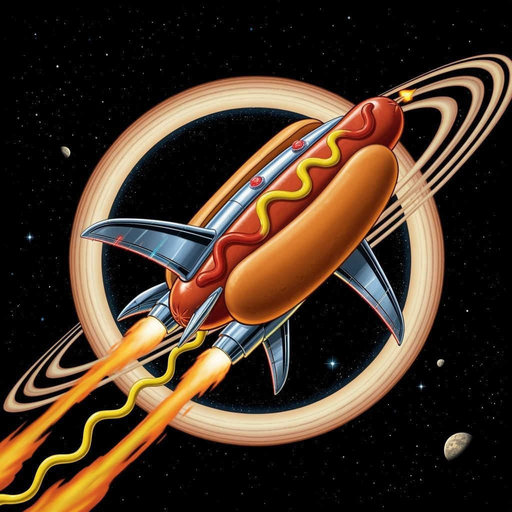Hotdog Rocket Soaring Through Saturn Rings