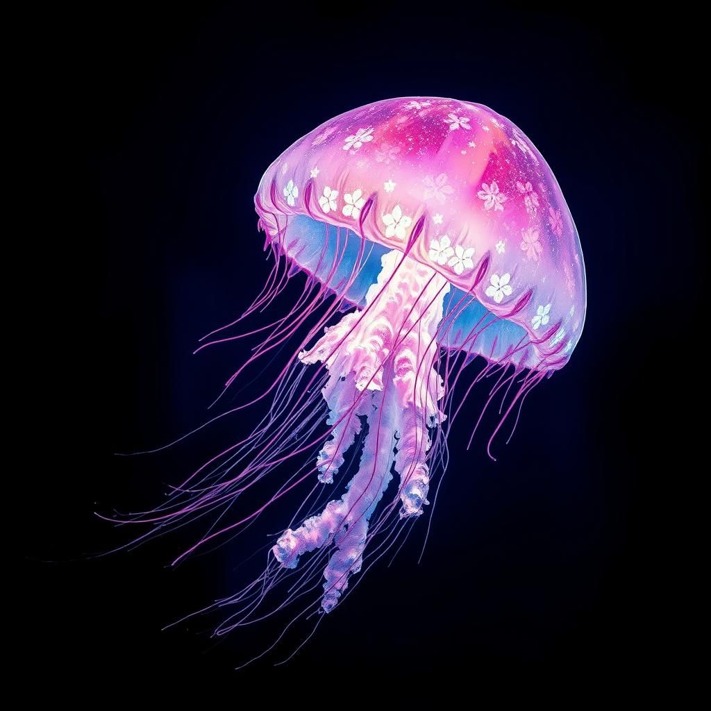 Bioluminescent Jellyfish in Stylized Watercolor Art
