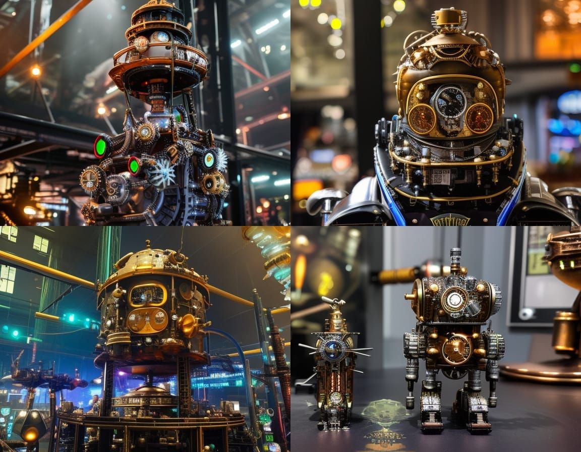 Futuristic Steampunk Robot with Glowing Details
