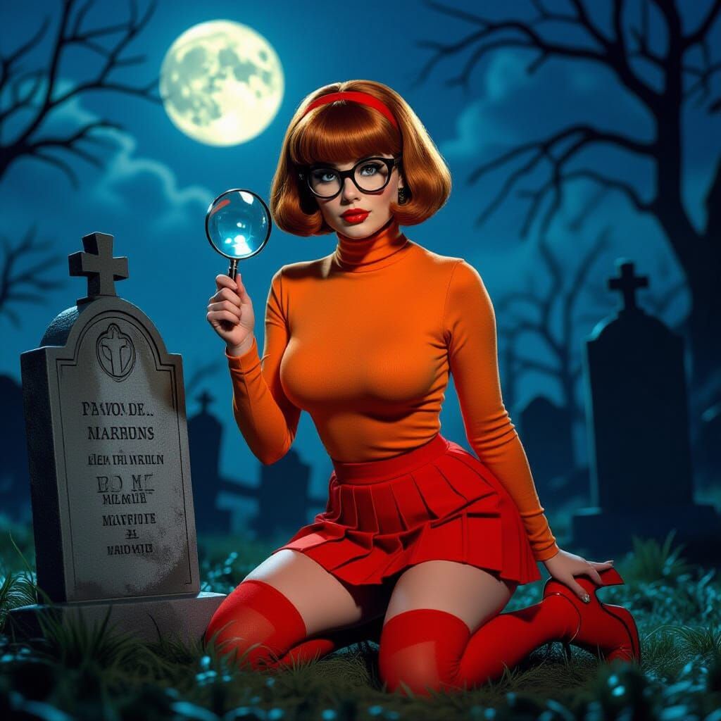 Voluptuous Velma in Graveyard, Digital Art Style