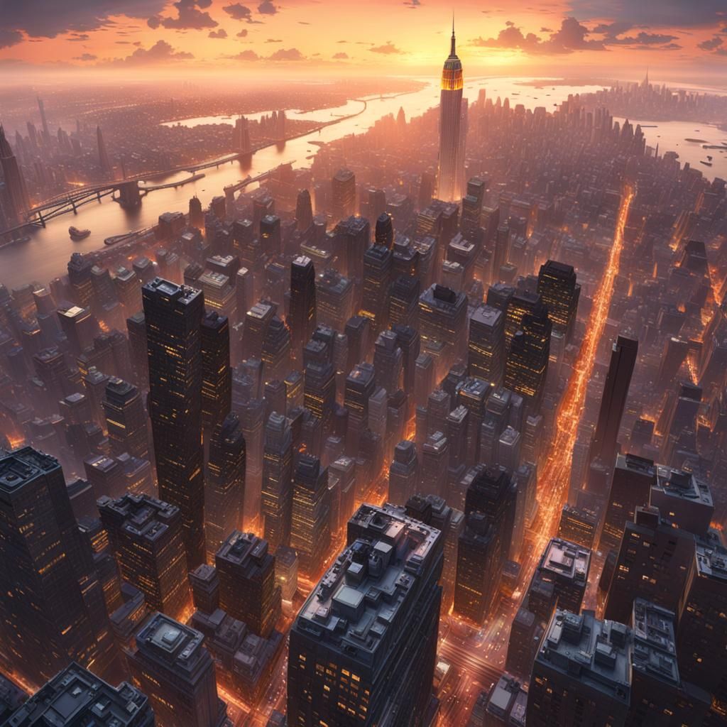 NYC Dawn Portrait: Hyperdetailed Art Nouveau Cityscape