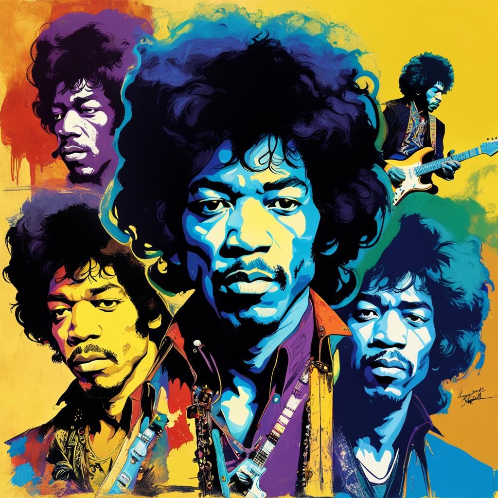 Jimi Hendrix Pop Art Collage in Vibrant Colors