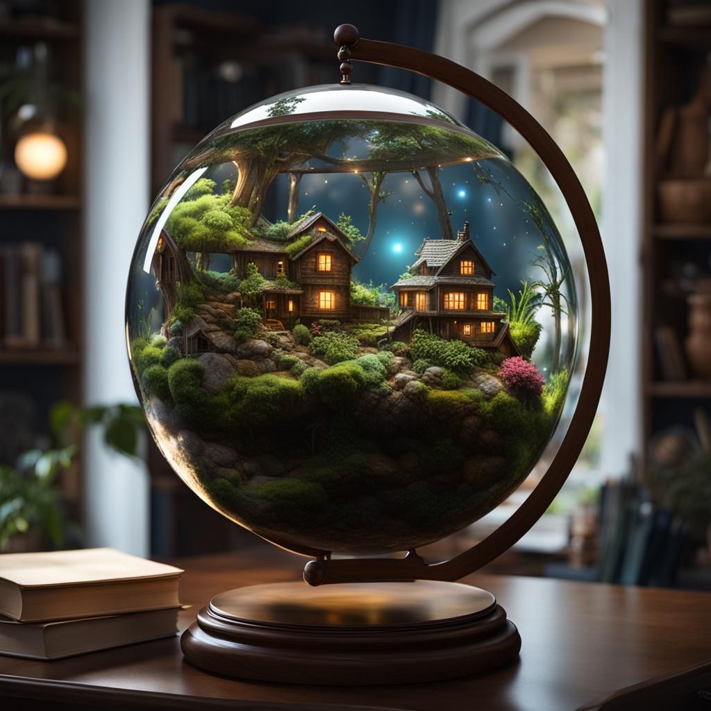 Floating Globe Terrarium in Hyperrealistic 3D