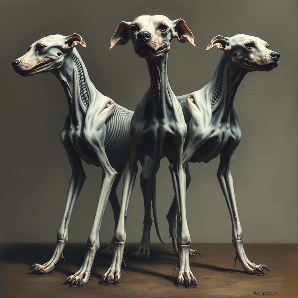 Biomorphic Dogs in Dark, Haunting Style