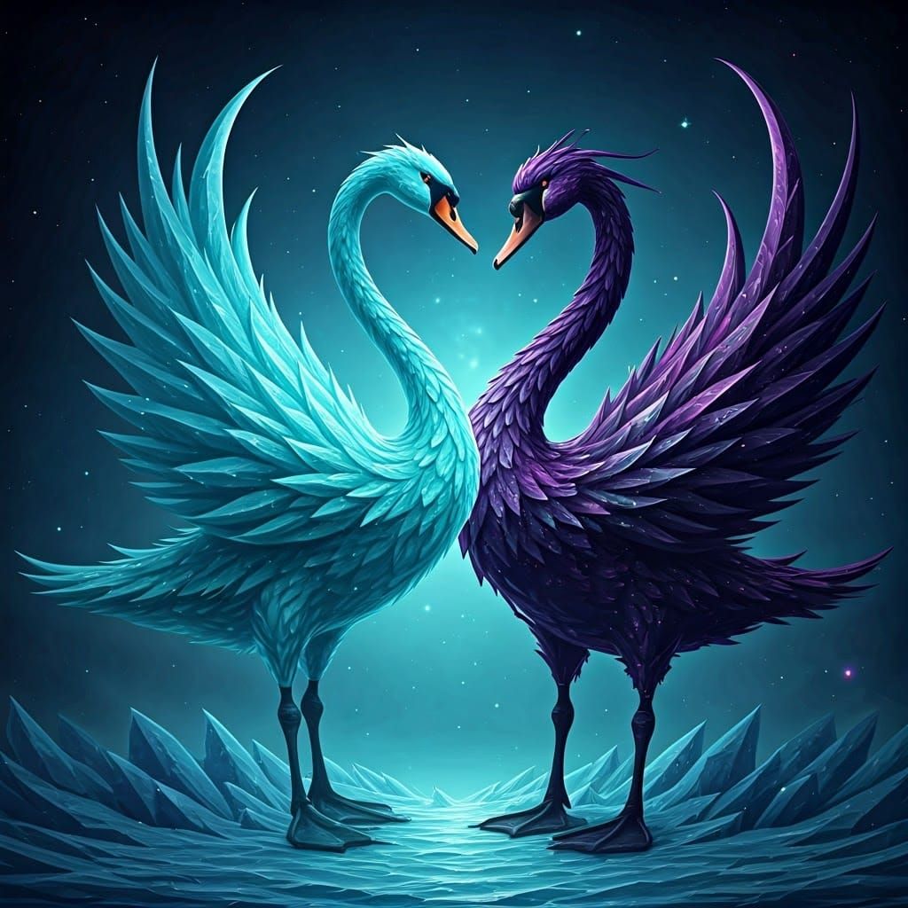 Crystalline Ice Being and Star Swan Dance in Cosmos