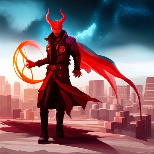 Cyberpunk Tiefling Wizard with Neon Wings