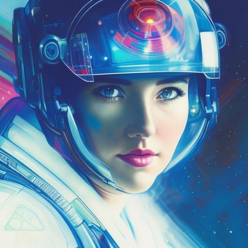 Cute Girl in Mecha Outfit with Galaxy Background