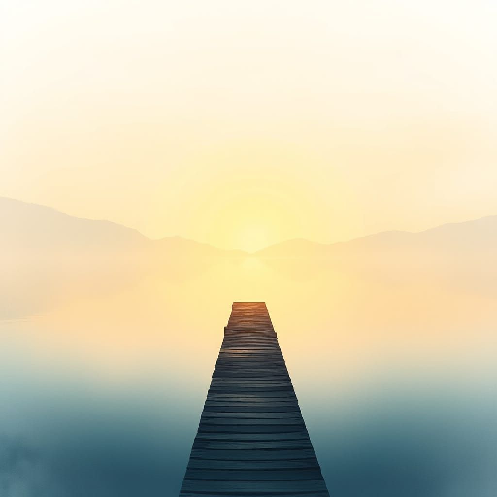 Tranquil Sunrise Lake Reflection with Minimalist Pier