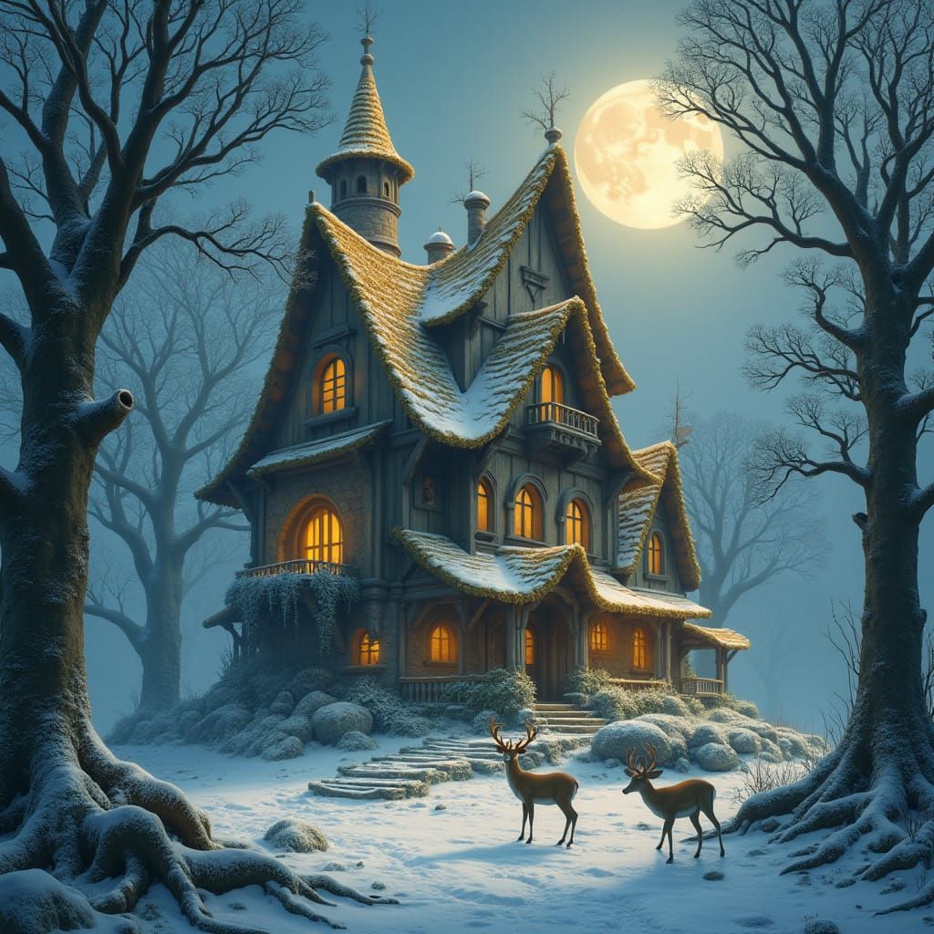 Enchanted Snow-Shrouded Isle in Mystical Landscape