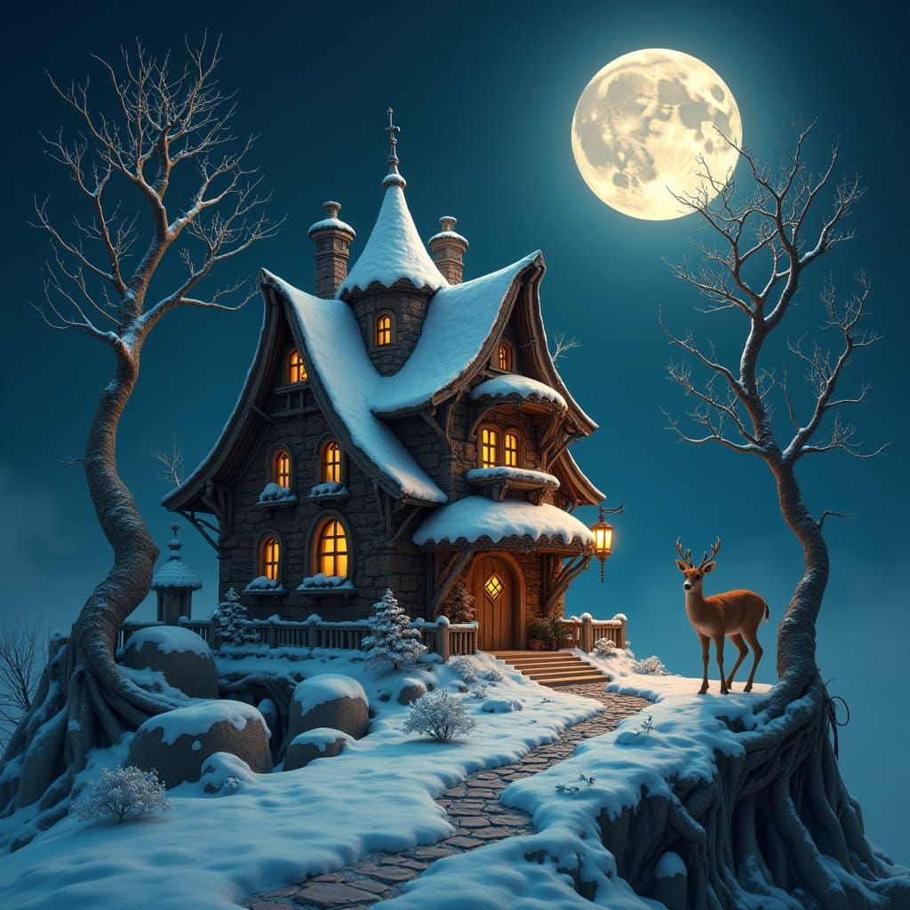 Enchanted Storybook Village Under the Moonlight