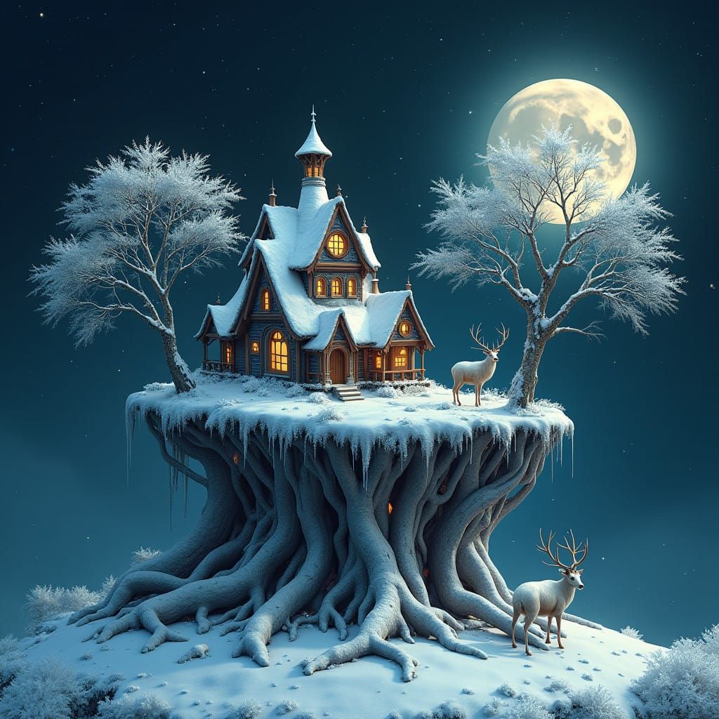 Mystical Snow-Globe Inspired Fantasy Scene in Whimsical Styl...