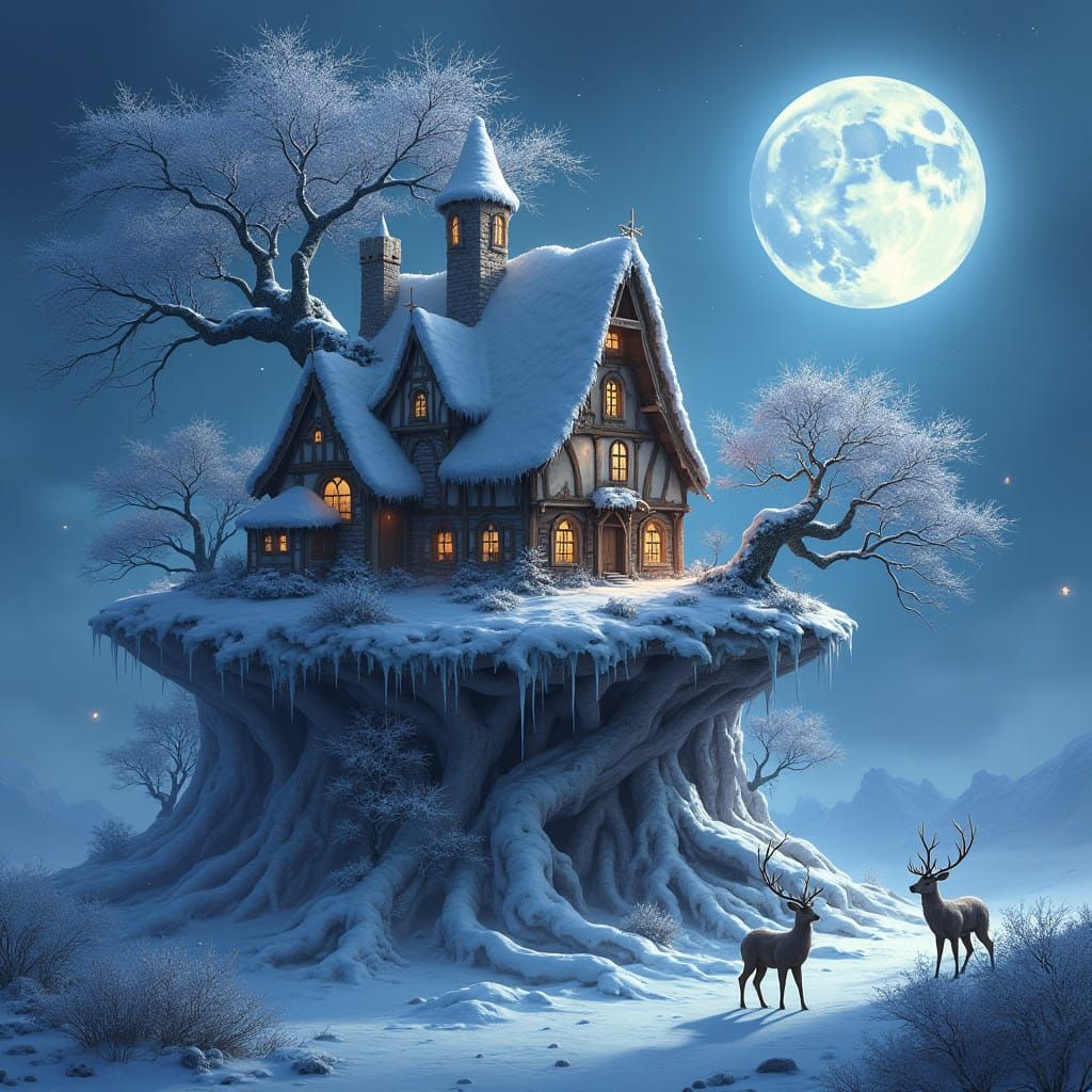Enchanted Snowy Isle in Fairytale Architecture Style