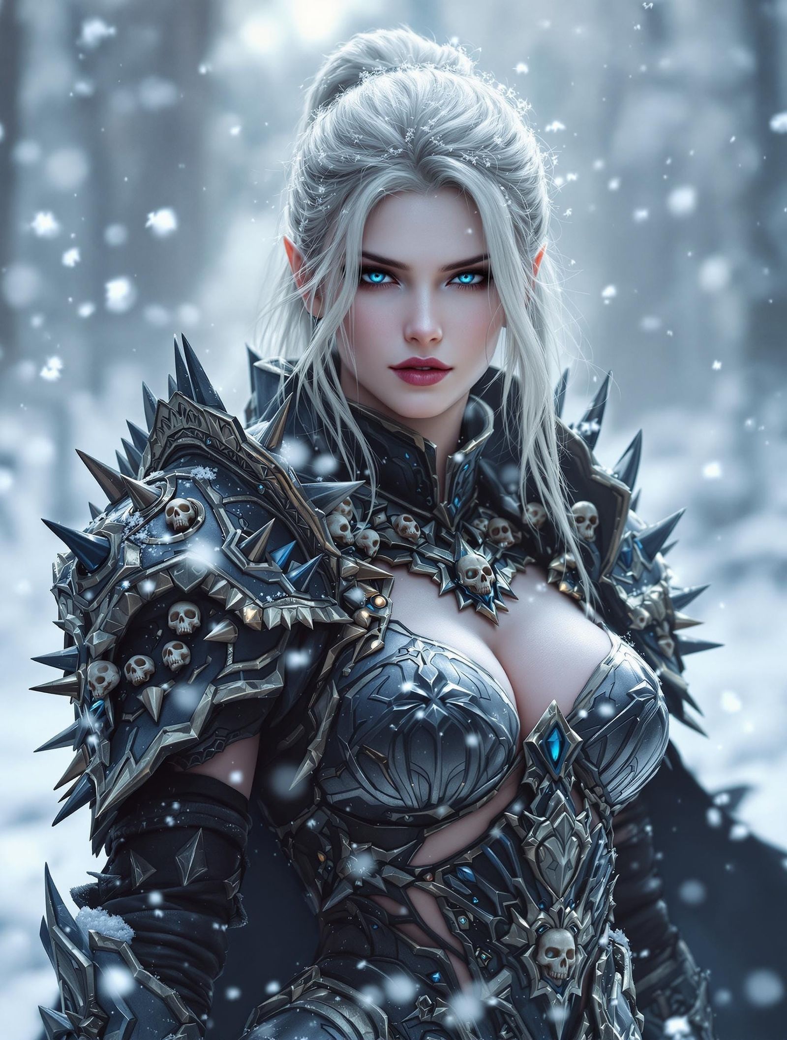 Dark Fantasy Warrior in Snowy Landscape