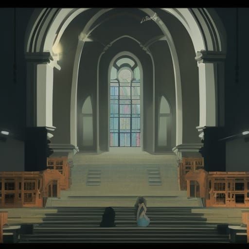 Sunset Cathedral: Grand Staircase in Digital Art