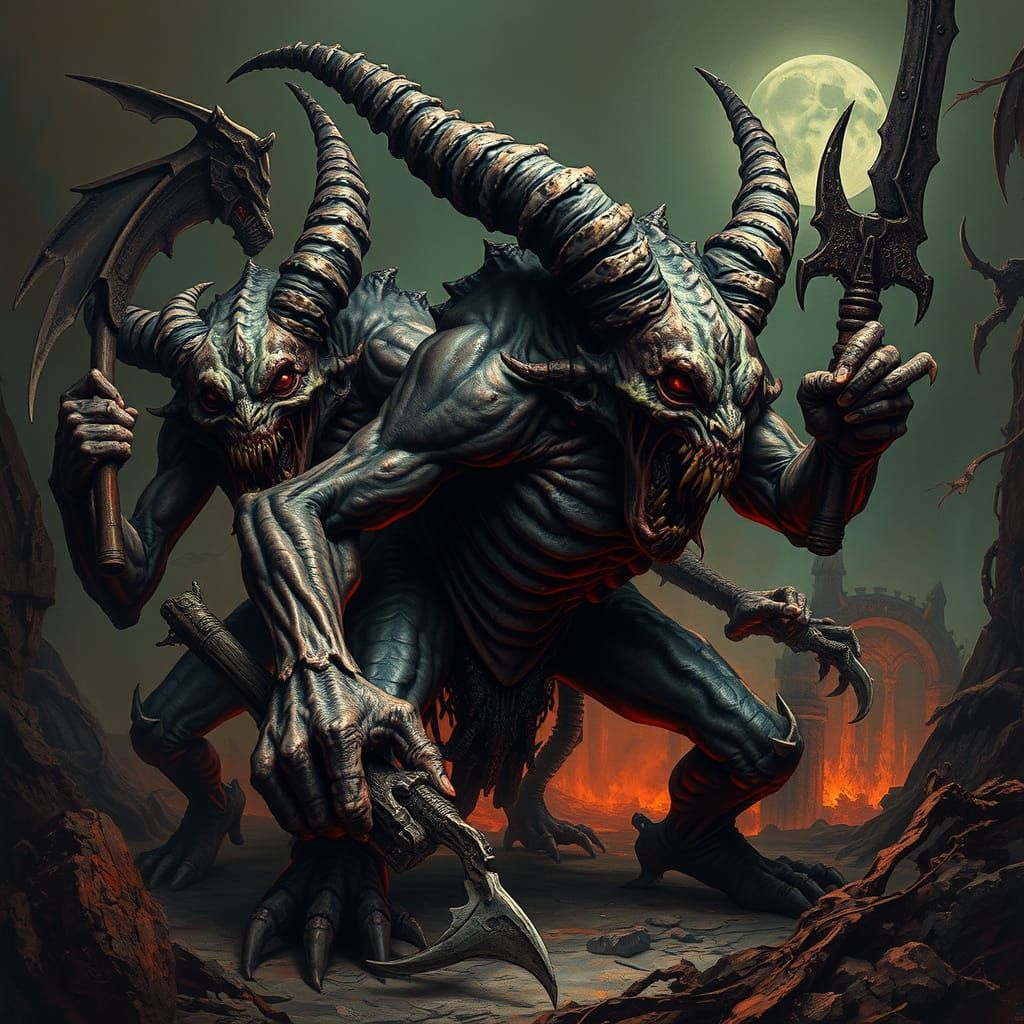 Grotesque Demons in Dark Mystical Realm