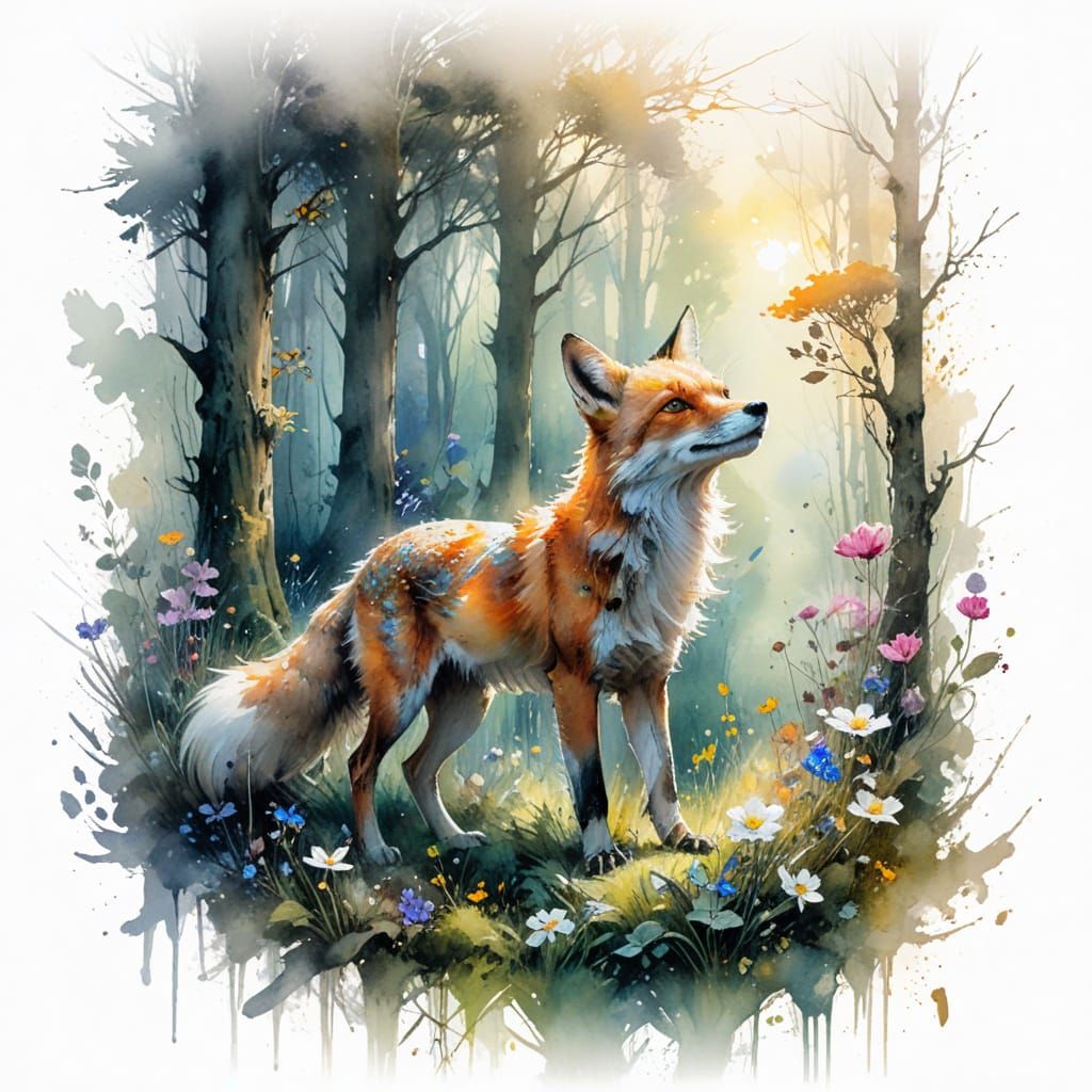 Whimsical Fox in an Ethereal Forest Glade