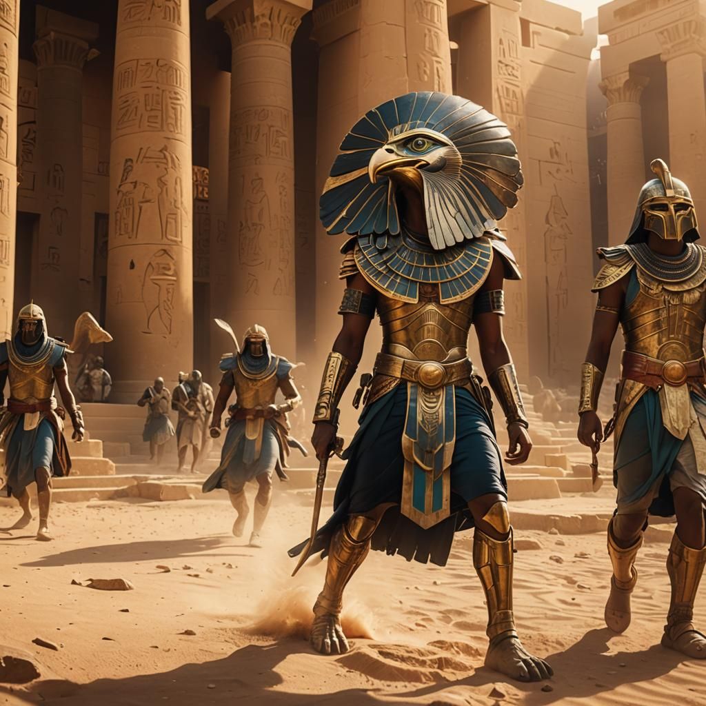 Horus Defends Temple: Egyptian Siege in Golden Hour