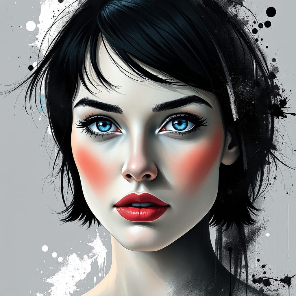 Woman with Blue Ciano Eyes in Avant-Garde Art