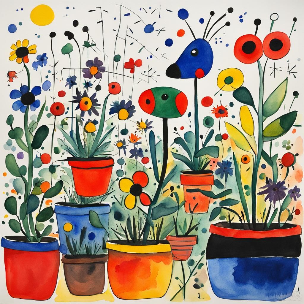 Flowers in Pots at the Zoo: Gouache Watercolor Painting
