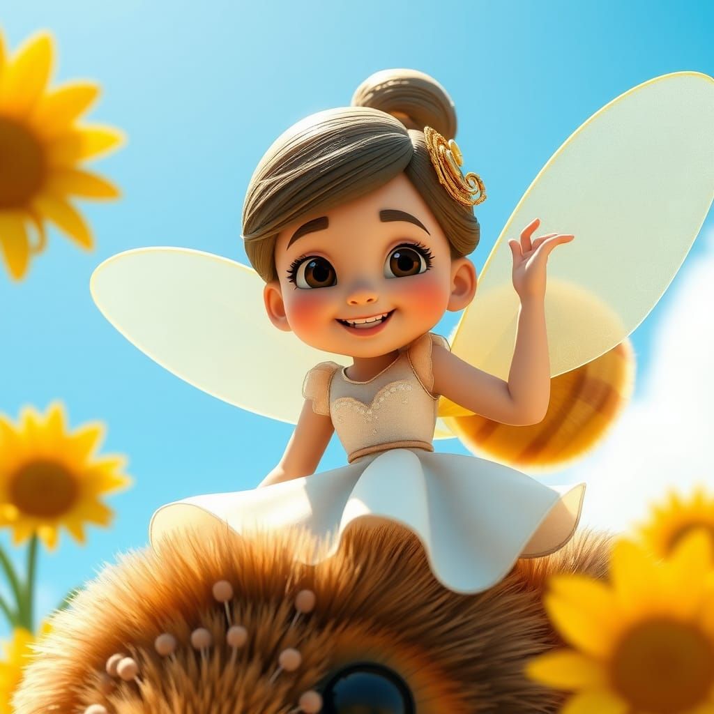 Girl Rides Giant Bee: Pixar-Style 3D Animation