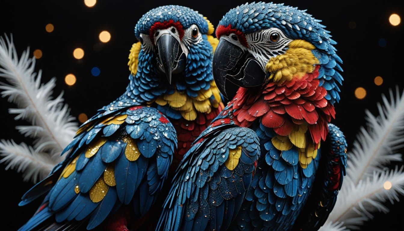 Vibrant Parrot in a Dark, Glittering World, Inspired by Mond...