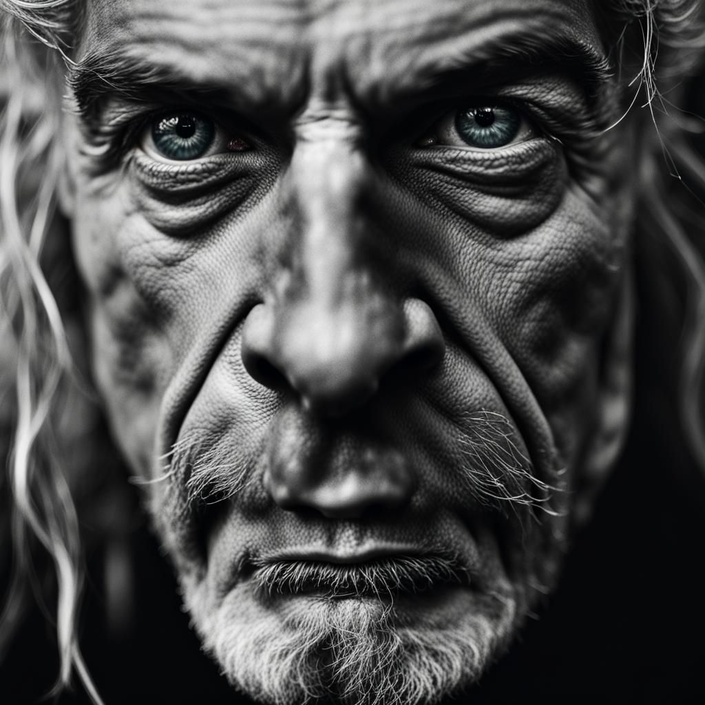 "Homme, grand cheveux blancs"