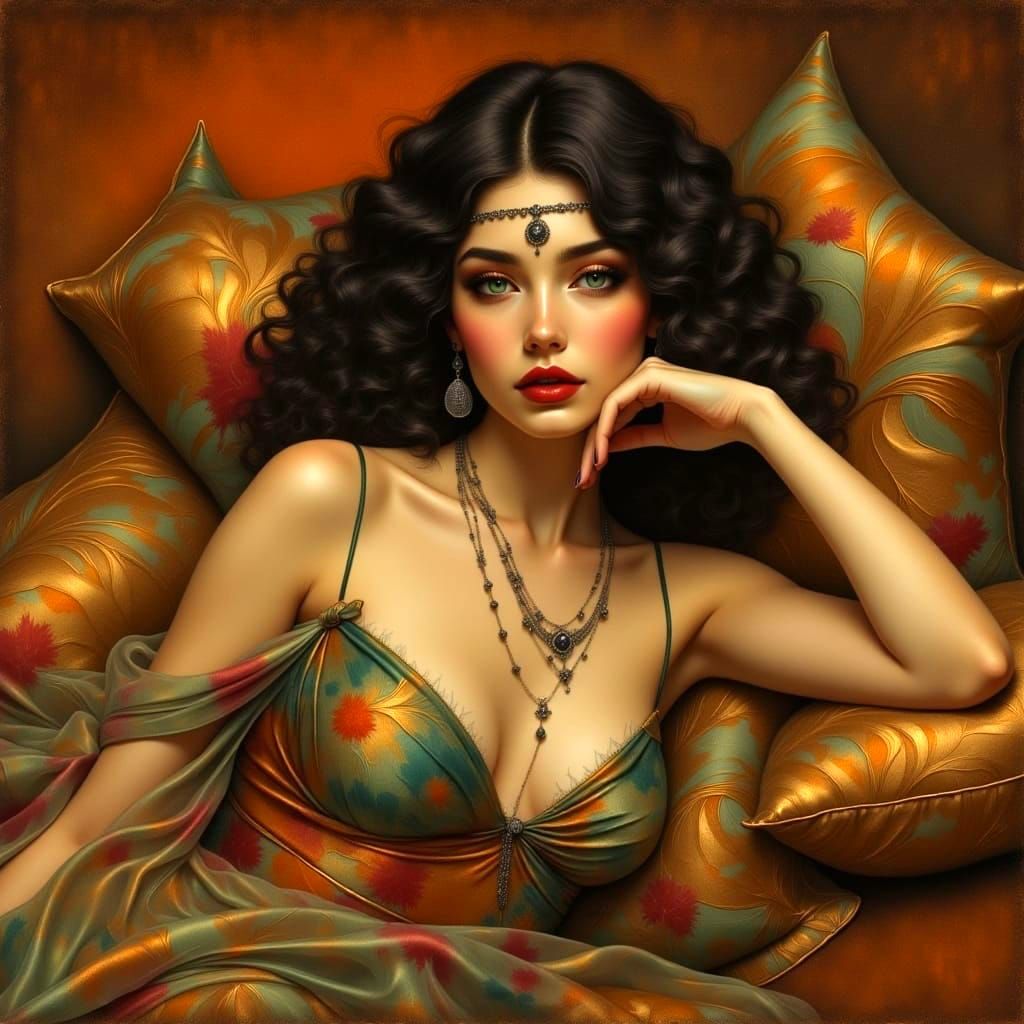 Elegant Woman with Emerald Eyes in Art Deco Style