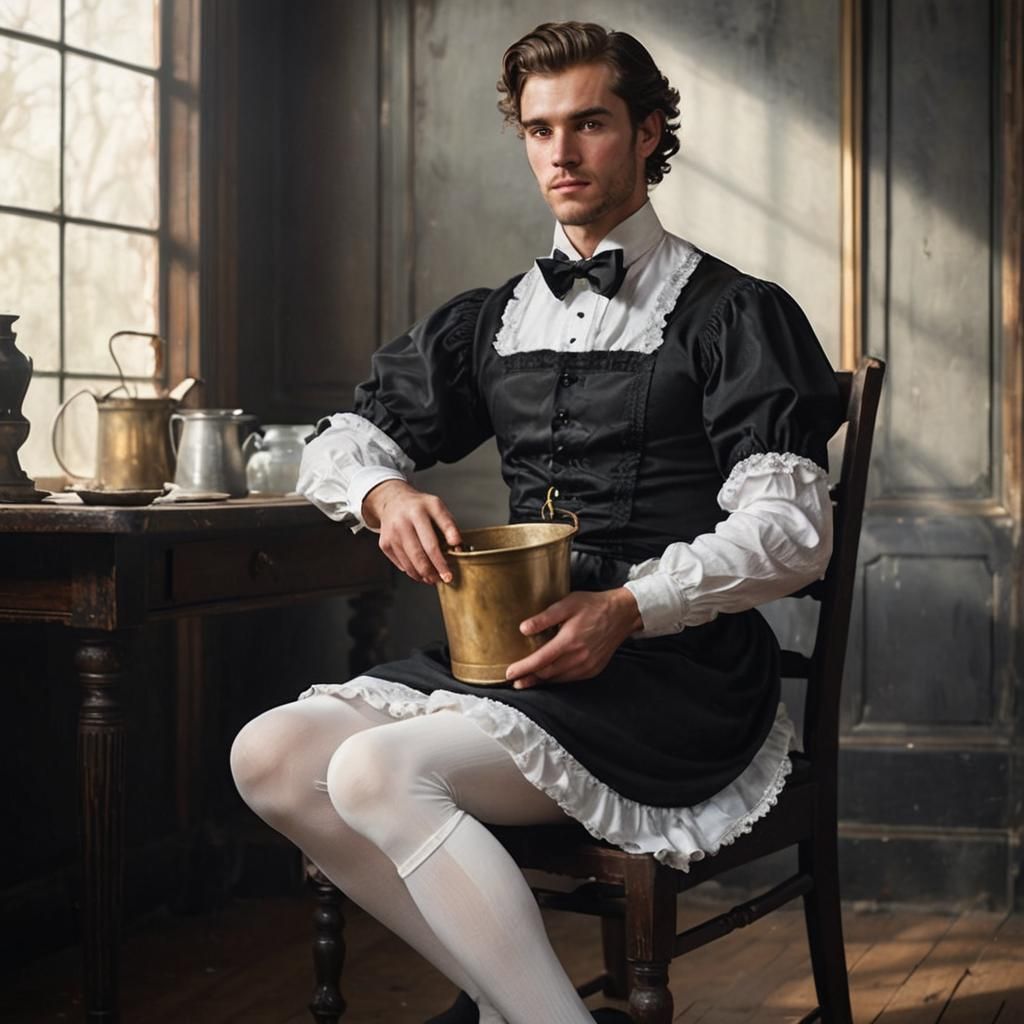 Man in Maid Dress: Fine Art Portrait in Rembrandt Lighting