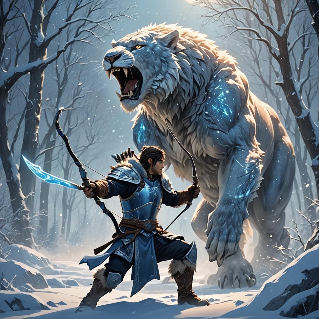 Icy Bowman Aims at Saber Tooth: Anime Art