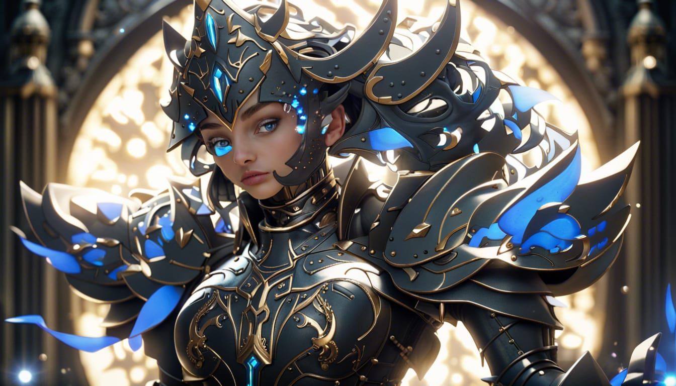 Futuristic Female Knight in Golden Armor, Concept Art